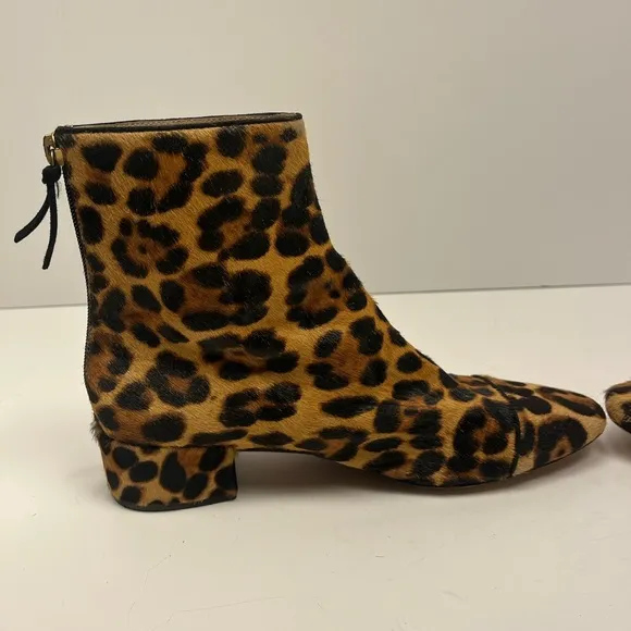J Crew Roxie Captoe Leopard Print Ankle Boots Calfhair women’s size 7.5