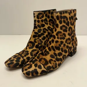 J Crew Roxie Captoe Leopard Print Ankle Boots Calfhair women’s size 7.5