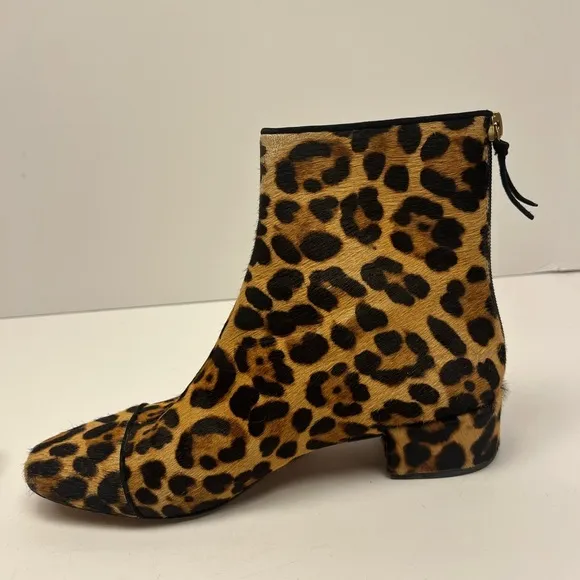 J Crew Roxie Captoe Leopard Print Ankle Boots Calfhair women’s size 7.5