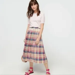 J. Crew Shimmering Plaid Pleated Midi Skirt Size 2 NEW NWT