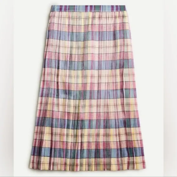 J. Crew Shimmering Plaid Pleated Midi Skirt Size 2 NEW NWT