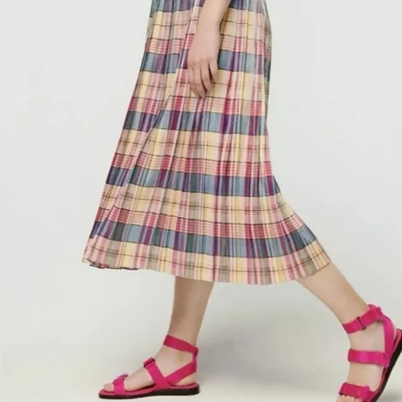 J. Crew Shimmering Plaid Pleated Midi Skirt Size 2 NEW NWT