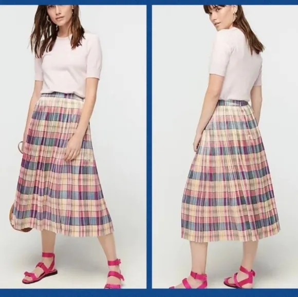J. Crew Shimmering Plaid Pleated Midi Skirt Size 2 NEW NWT