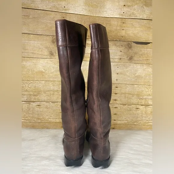 J. Jill Brown Leather Block Heel Pull On Riding Tall Boots SIZE 7