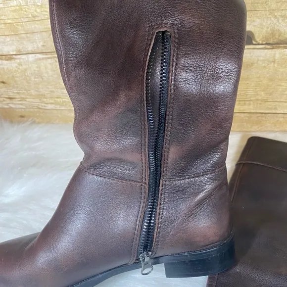 J. Jill Brown Leather Block Heel Pull On Riding Tall Boots SIZE 7