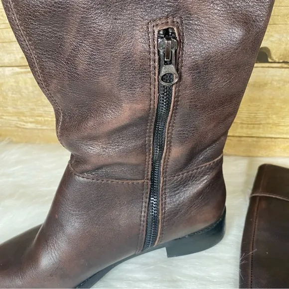 J. Jill Brown Leather Block Heel Pull On Riding Tall Boots SIZE 7