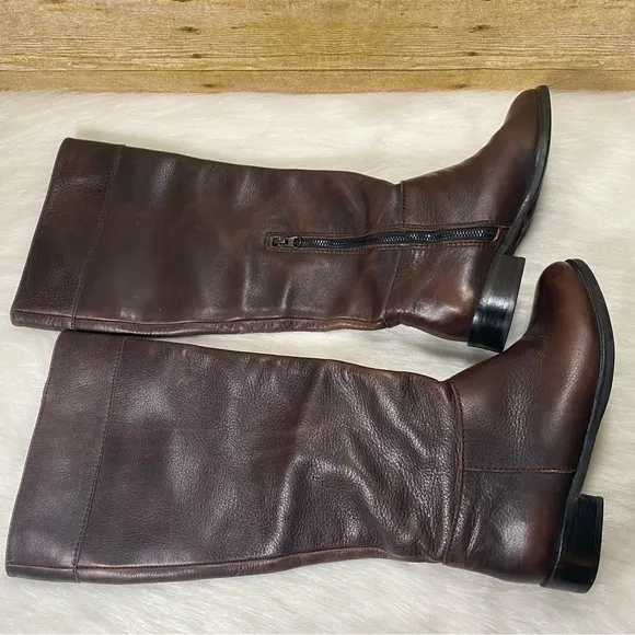 J. Jill Brown Leather Block Heel Pull On Riding Tall Boots SIZE 7
