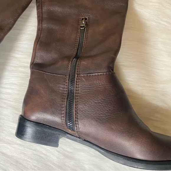 J. Jill Brown Leather Block Heel Pull On Riding Tall Boots SIZE 7