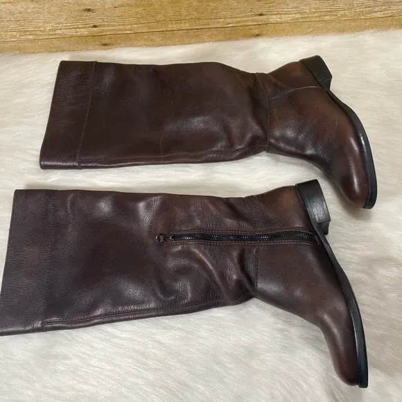 J. Jill Brown Leather Block Heel Pull On Riding Tall Boots SIZE 7