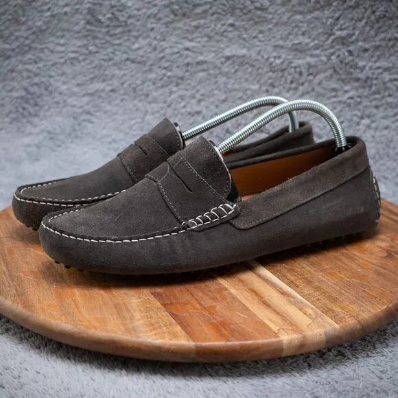 Jack Erwin Parker Diving Loafer Leather Grey Suede Men’s Sz 8D Moccasin Comfort