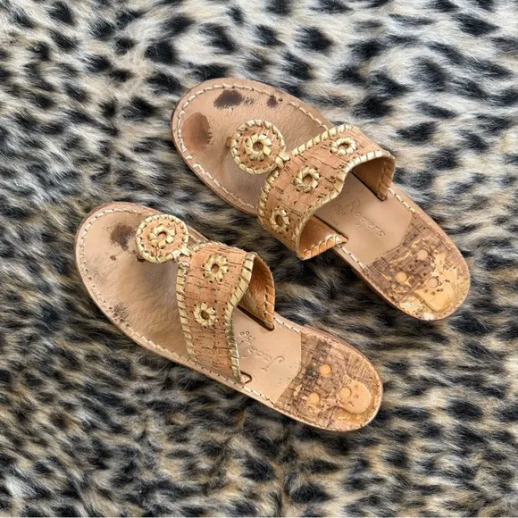 Jack Rogers Cork and Gold Sandals