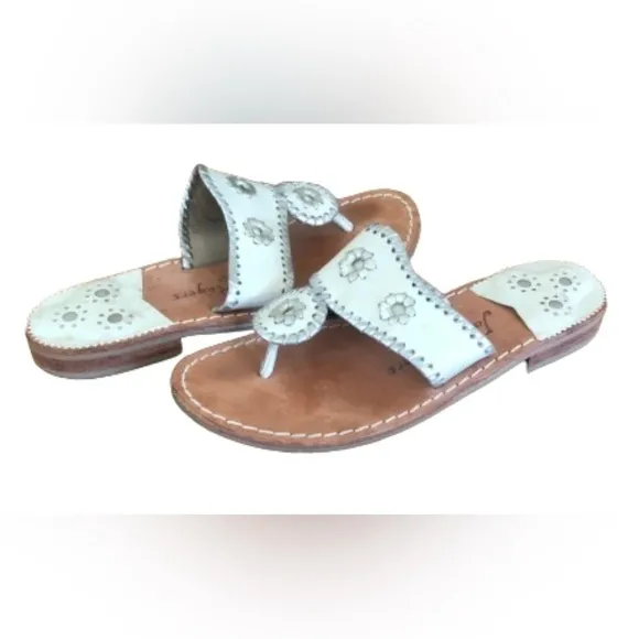 Jack Rogers Navajo Sandals white and metallic silver SZ 6