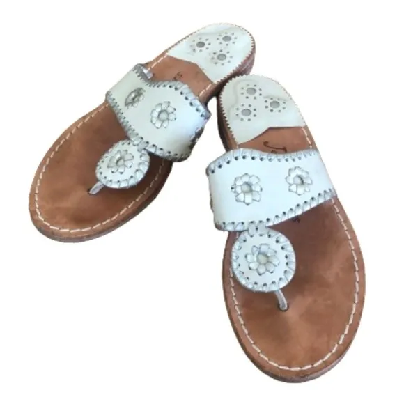 Jack Rogers Navajo Sandals white and metallic silver SZ 6