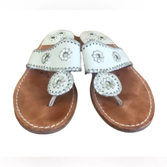 Jack Rogers Navajo Sandals white and metallic silver SZ 6