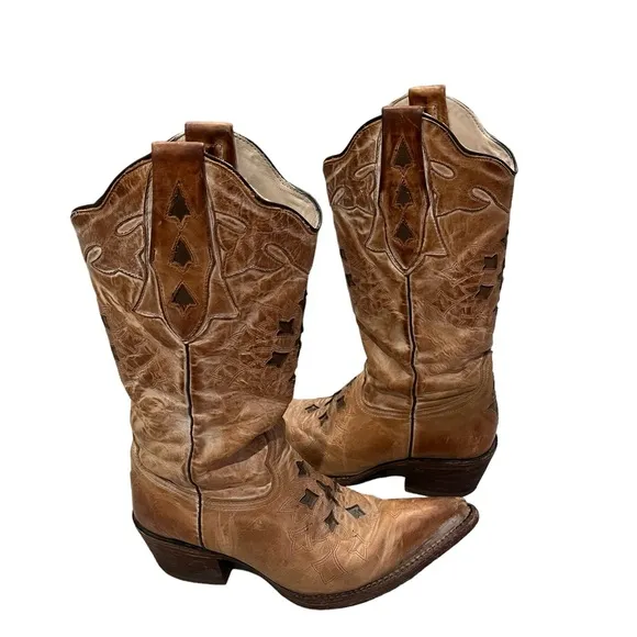 J.B. Dillon Reserve Distressed Leather Western Boots, Sz 7.5