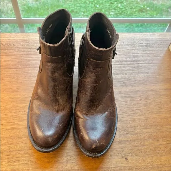 J.B. Dillon Brown Leather Western Ankle Boots with Buckle Detail Moto biker