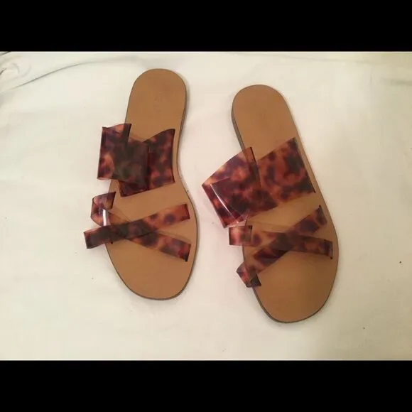 J CREW Jelly Criss-Cross Sandals  LEOPARD BROWN