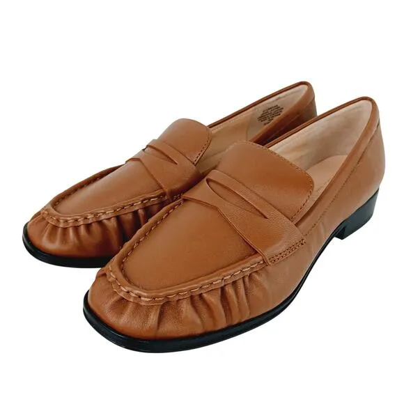 J.Crew SZ 8 Maison Ruched Loafers In Leather English Saddle NEW