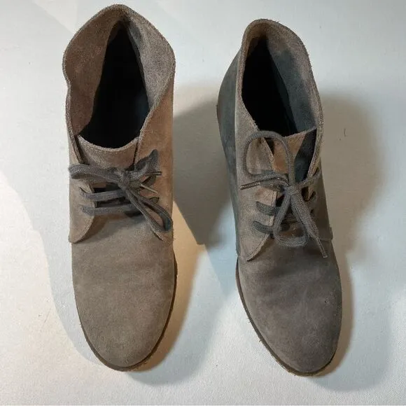 J.Crew MacAlister Tan Brown Suede Wedge Ankle Boots Womens Size 7 Lace up