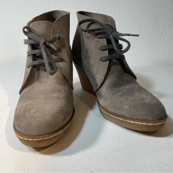 J.Crew MacAlister Tan Brown Suede Wedge Ankle Boots Womens Size 7 Lace up