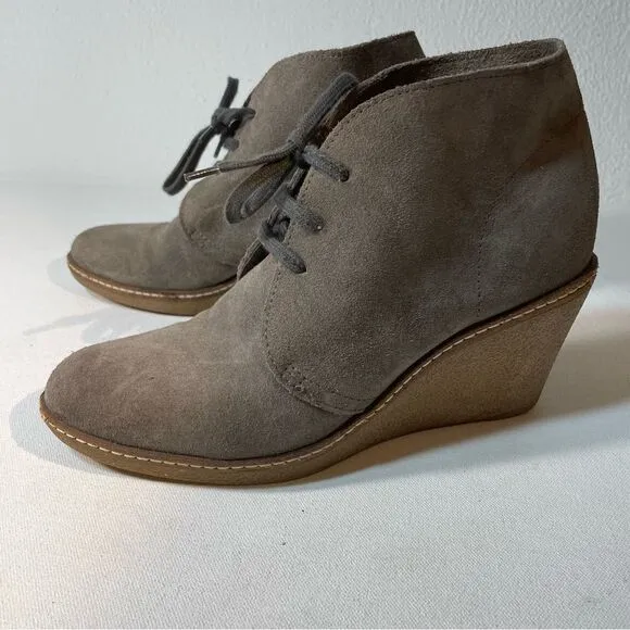 J.Crew MacAlister Tan Brown Suede Wedge Ankle Boots Womens Size 7 Lace up