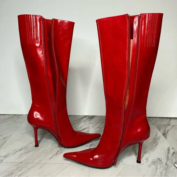 Jeffrey Campbell Darlings Red Pointy Toe Heeled Tall Boot 7