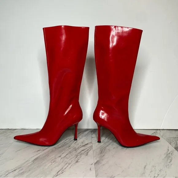 Jeffrey Campbell Darlings Red Pointy Toe Heeled Tall Boot 7