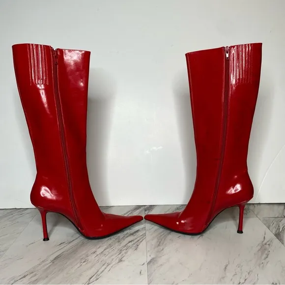 Jeffrey Campbell Darlings Red Pointy Toe Heeled Tall Boot 7