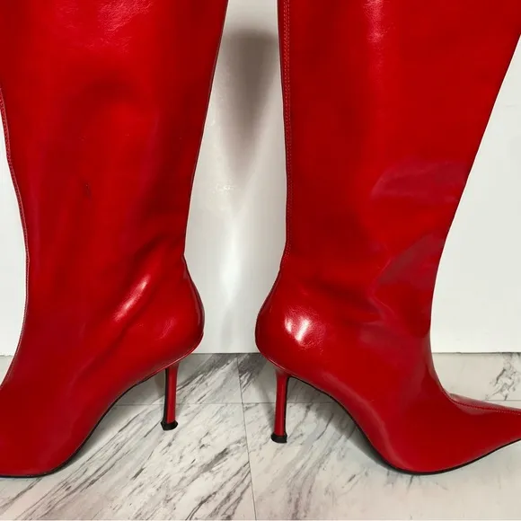Jeffrey Campbell Darlings Red Pointy Toe Heeled Tall Boot 7