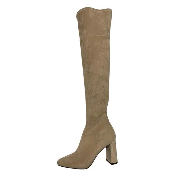 Jeffrey Campbell Parisah 2 Heeled Boots Over The Knee Pointed Toe Ice Suede Sz 5