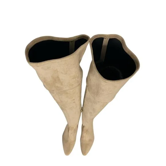 Jeffrey Campbell Parisah 2 Heeled Boots Over The Knee Pointed Toe Ice Suede Sz 5