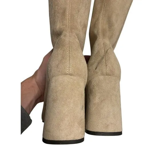 Jeffrey Campbell Parisah 2 Heeled Boots Over The Knee Pointed Toe Ice Suede Sz 5
