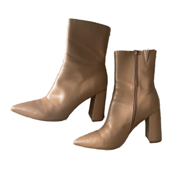 Jeffrey Campbell Patent Nude  Tan Ankle Heeled Boots