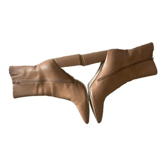 Jeffrey Campbell Patent Nude  Tan Ankle Heeled Boots