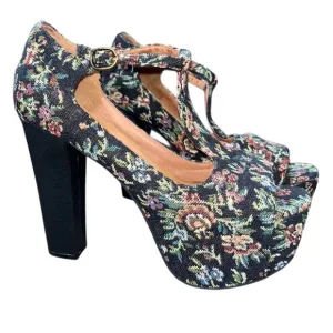 Jeffrey Campbell Vintage Floral Tapestry Platform Size 9.5 Shoes EUC
