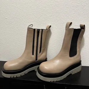 Jeffrey Campbell ‎ Womens Tanked Platform Taupe Chelsea Zip Boots Size 6 New