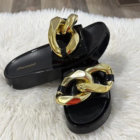 Jeffrey Campbell Black and Gold Women's Slide Sandals