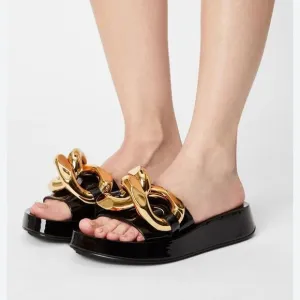 Jeffrey Campbell Black and Gold Women's Slide Sandals