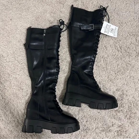 Jessica Buurman Lug Sole Tall Combat Boots with Side Zipper