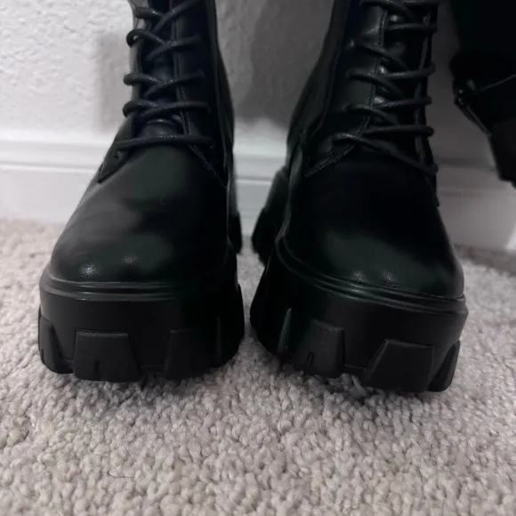 Jessica Buurman Lug Sole Tall Combat Boots with Side Zipper