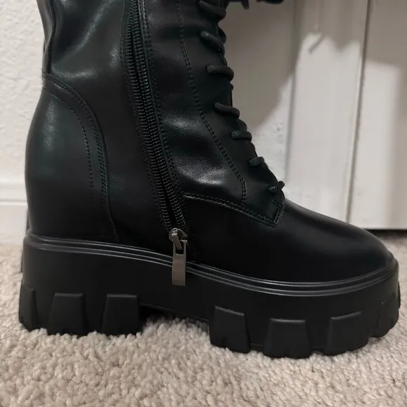 Jessica Buurman Lug Sole Tall Combat Boots with Side Zipper
