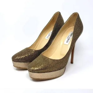 Jimmy Choo Alex Glitter Gold Stiletto Platform Heels