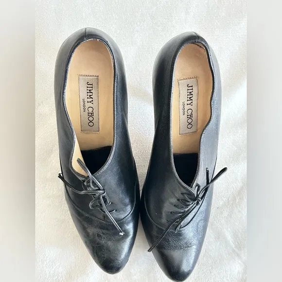 Jimmy Choo Black Leather Lace Up Ankle Boots Size 38