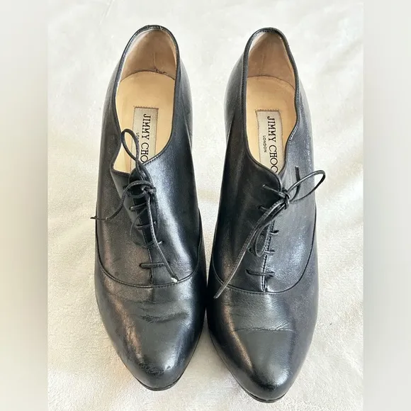 Jimmy Choo Black Leather Lace Up Ankle Boots Size 38