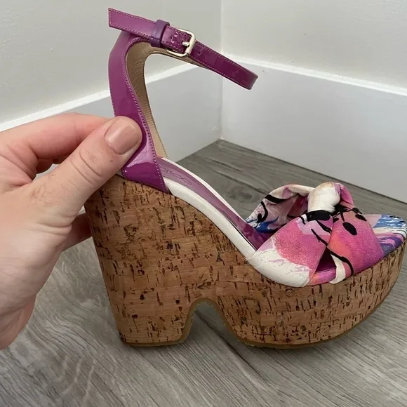 Jimmy Choo Purple Gleam Cork Sandals Size 37.5