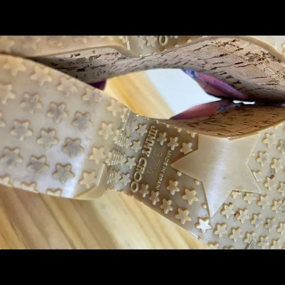 Jimmy Choo Purple Gleam Cork Sandals Size 37.5