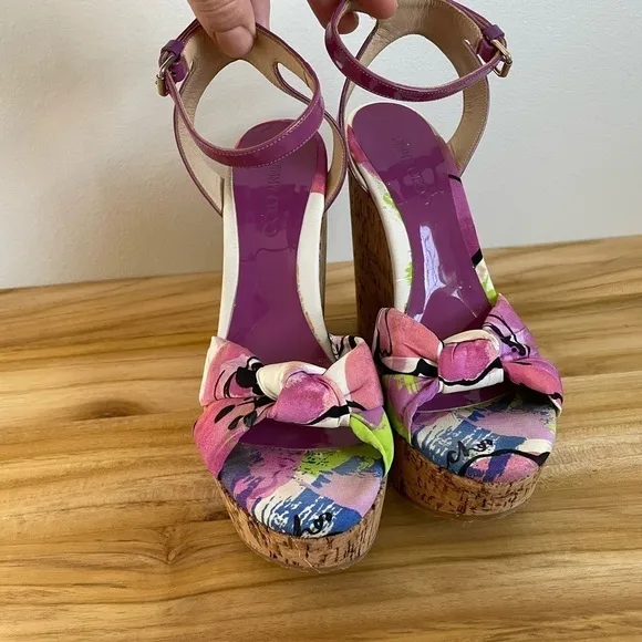 Jimmy Choo Purple Gleam Cork Sandals Size 37.5