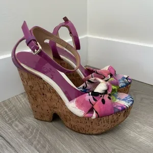 Jimmy Choo Purple Gleam Cork Sandals Size 37.5