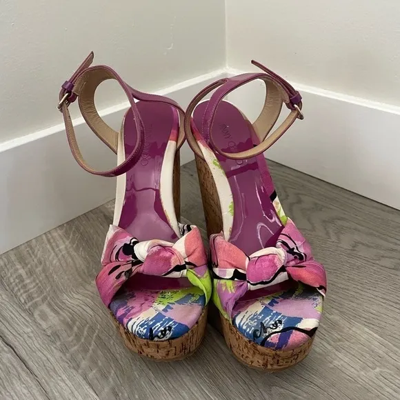 Jimmy Choo Purple Gleam Cork Sandals Size 37.5