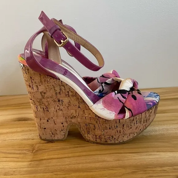 Jimmy Choo Purple Gleam Cork Sandals Size 37.5